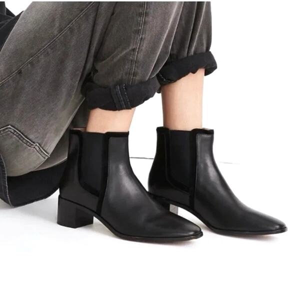Madewell Brynn Black Leather Square Toe Ankle Boot Size 9 - Picture 2 of 8